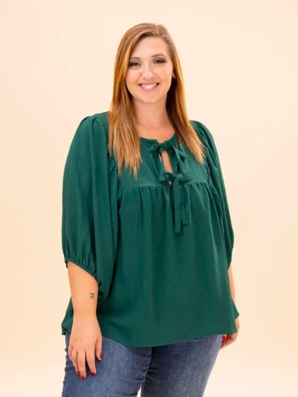 NWT Oddi "Give Me Some Grace" Forest Green Bow Blouse L (Fits XL)